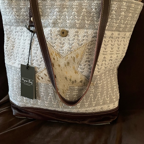 Myra Leather and Fabric Superstar Tote Bag NWT 16 X 16 - Picture 15 of 15